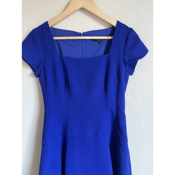 Nanette Lepore Size 2 Square Neck Cobalt Blue Short Sleeve Dress Lined Career - Picture 3 of 8